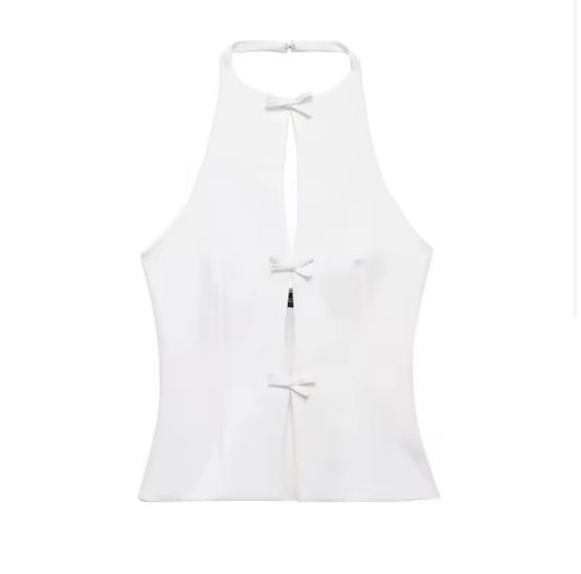 Off-Shoulder Halter Bow Crop Top