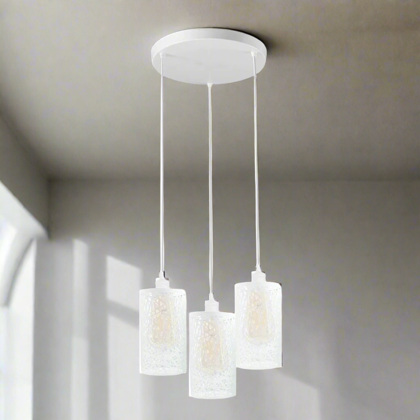 Industrial Retro 3 Way Round Metal White Ceiling Pendant Lamp ~4318