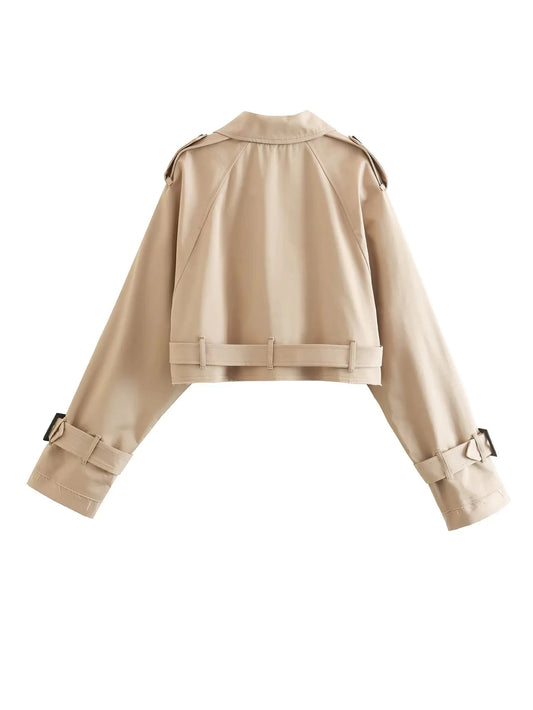 Cropped Belted Trench Jacket in Classic Beige