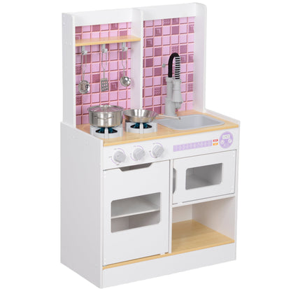 Kids Play Kitchen, Pretend Play Kitchen with Realistic Oven, Stove, Sink, Kitchen Accessories, White