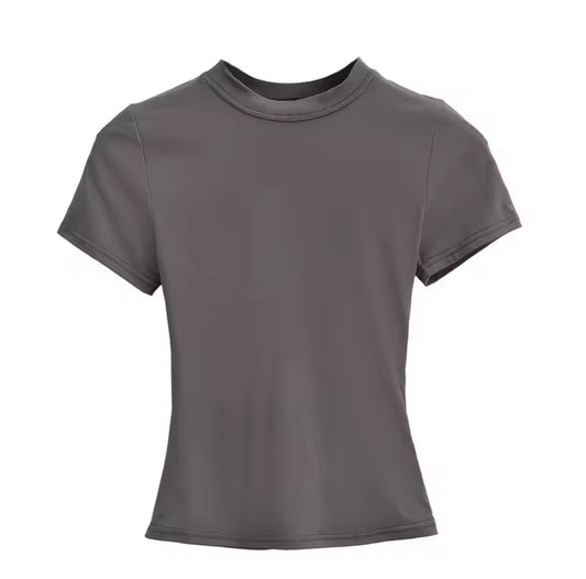Dark Grey Fitted Crew Neck T-Shirt