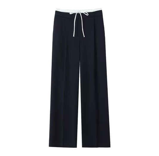 Navy Blue Wide-Leg Trousers