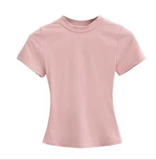 Baby Pink Fitted Crew Neck T-Shirt