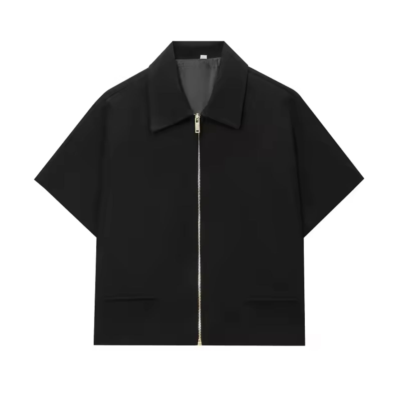 Black Short-Sleeve Zip-Up Top