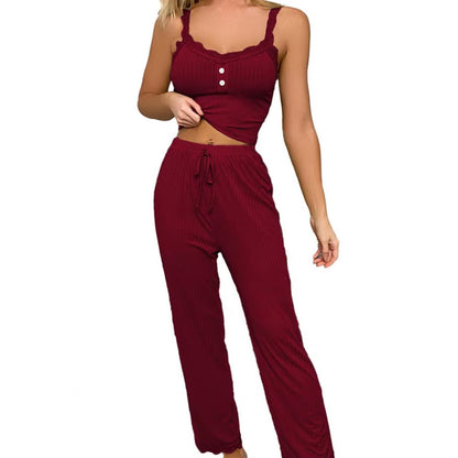 Sexy Casual Pajamas Set for Women Summer Lace Long Trousers Sexy Two Piece Long Trousers Set Pajamas Loungewear