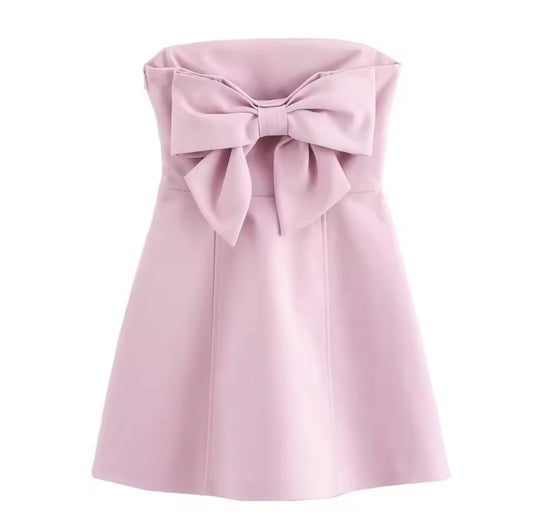 Blush Pink Strapless Bow Dress