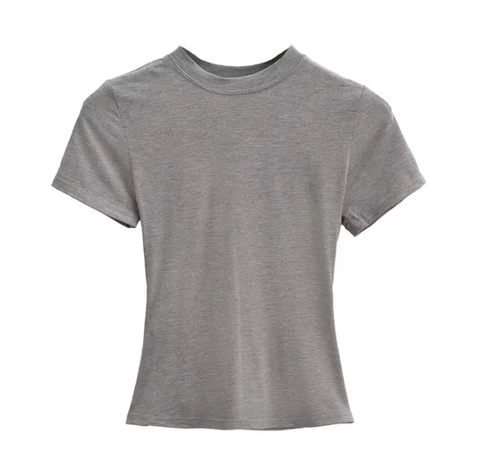 Light Grey Fitted Crew Neck T-Shirt