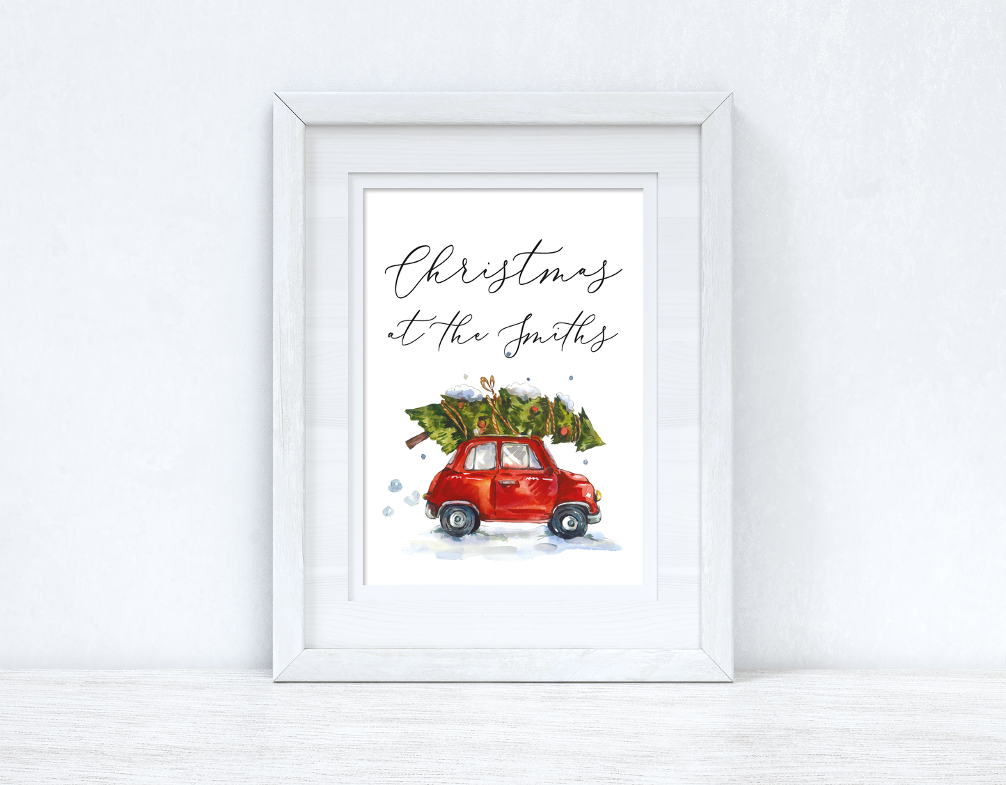 Personalised Christmas At The Surname OR House Number Car Winter Christmas Seasonal Wall Home Decor Print