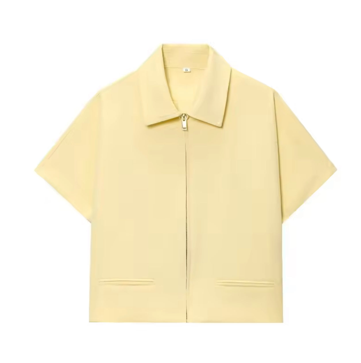 Yellow Short-Sleeve Zip-Up Top