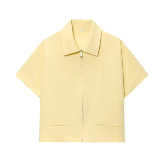Yellow Short-Sleeve Zip-Up Top