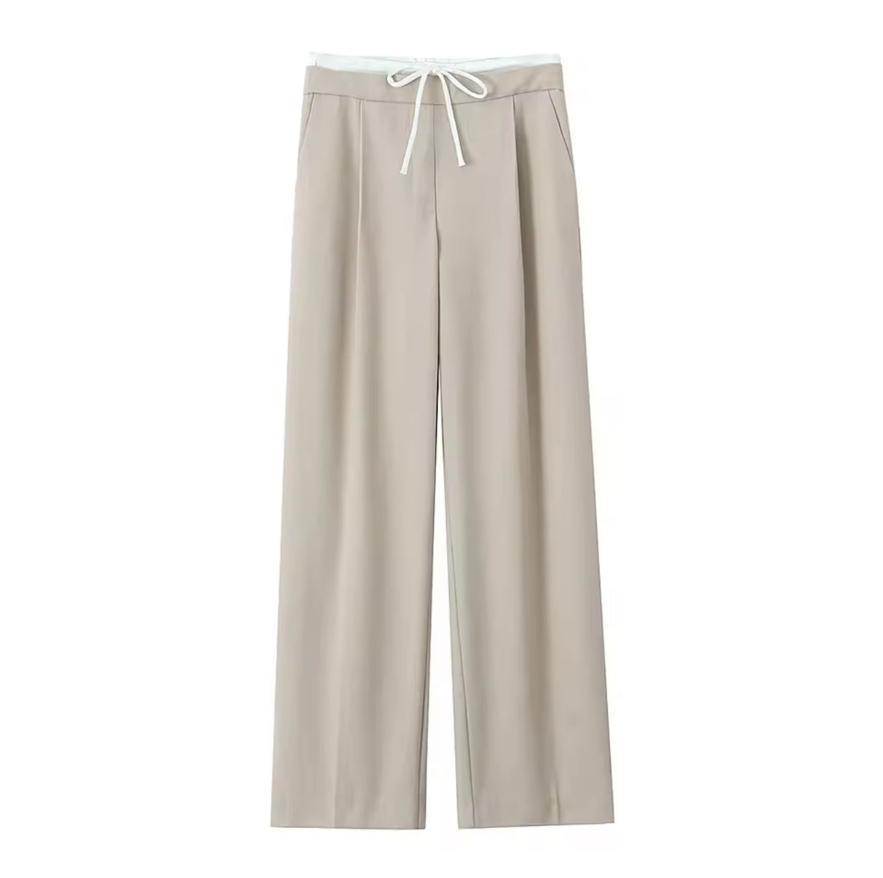 Light Beige Wide-Leg Trousers