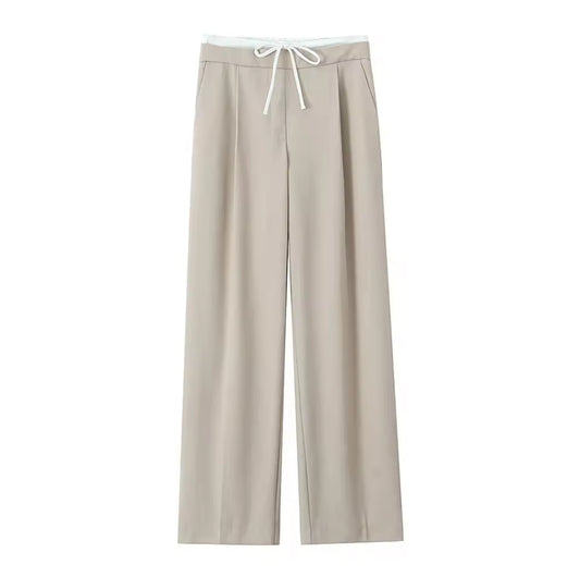 Light Beige Wide-Leg Trousers