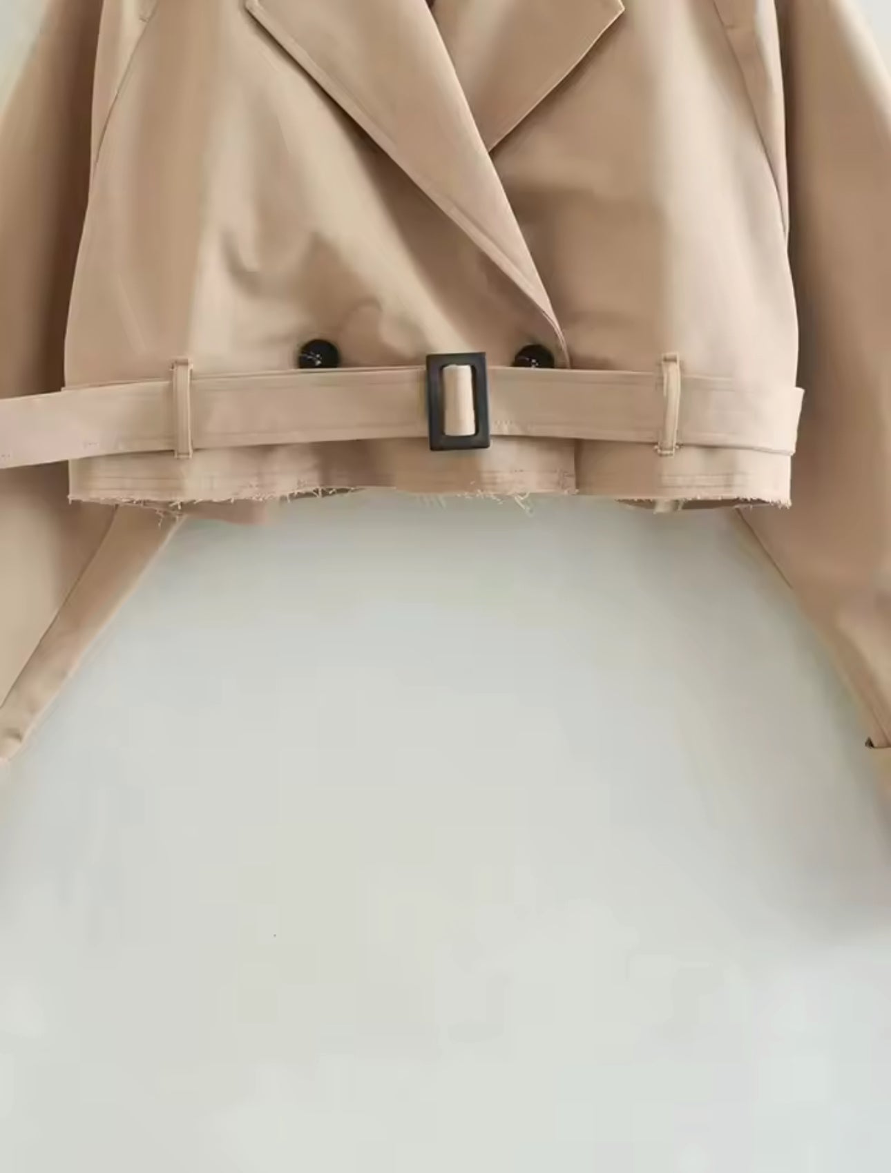 Cropped Belted Trench Jacket in Classic Beige