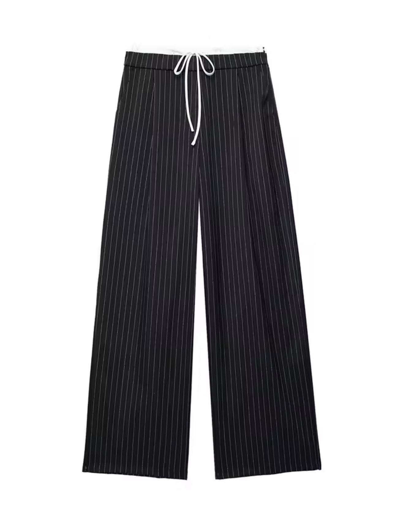 Black Pinstripe Wide-Leg Trousers
