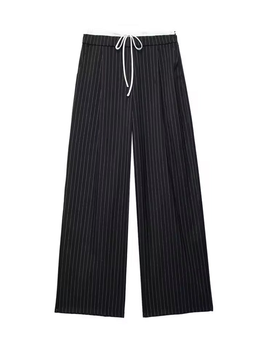 Black Pinstripe Wide-Leg Trousers