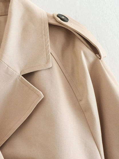 Cropped Belted Trench Jacket in Classic Beige