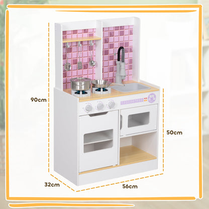 Kids Play Kitchen, Pretend Play Kitchen with Realistic Oven, Stove, Sink, Kitchen Accessories, White